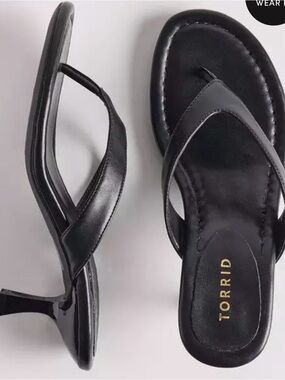 torrid Black Faux-Leather Thong Heel Mules
